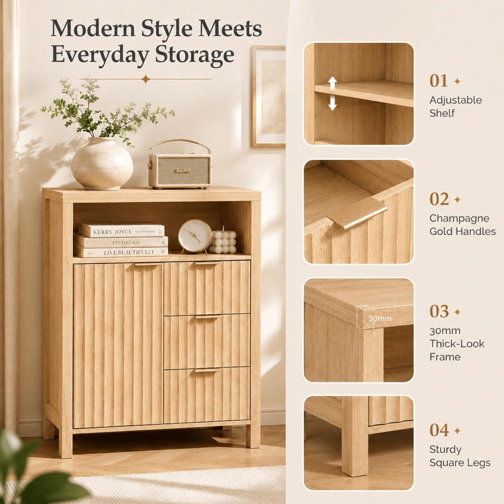 VINGLI Bathroom Storage Cabinet with 3 Drawers & Door, Slim Freestanding ...