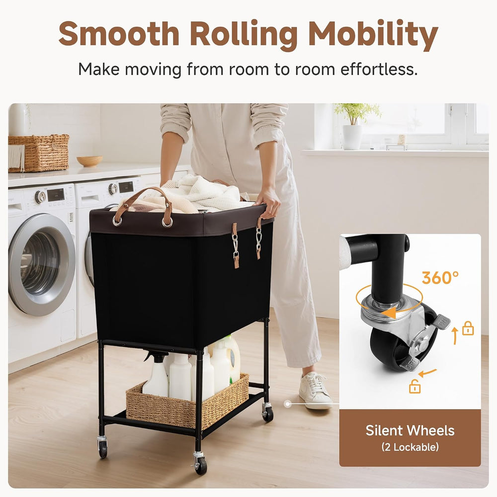 StorageWorks Laundry Cart, 2 Tier Rolling Basket with Wheels, 29 Gal, Black