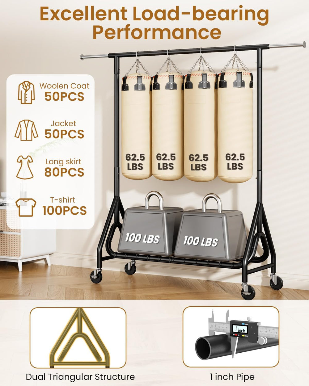 Heavy Duty Clothes Rack, Metal Clothing Rack Load 450 LBS, Rolling Coat Racks...