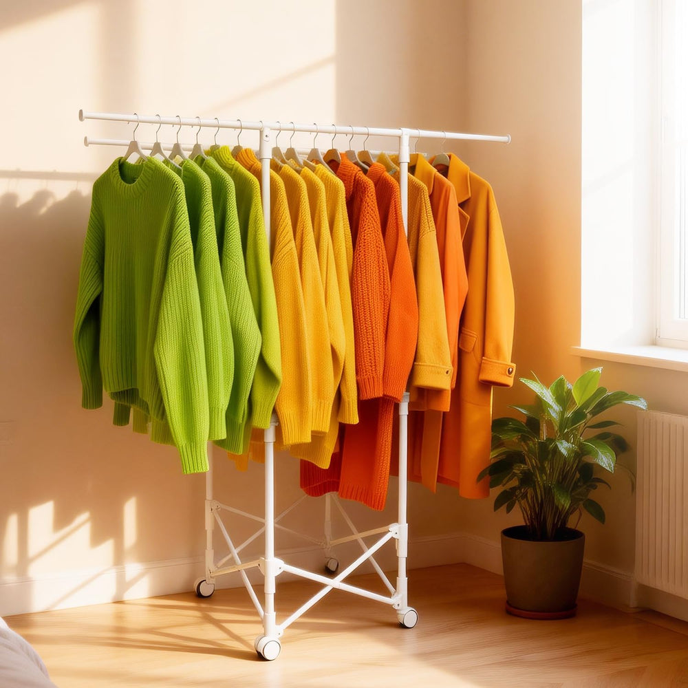Clothes Rack, Rolling Clothes Drying Rack for Hanging Clothes Portable Foldab...