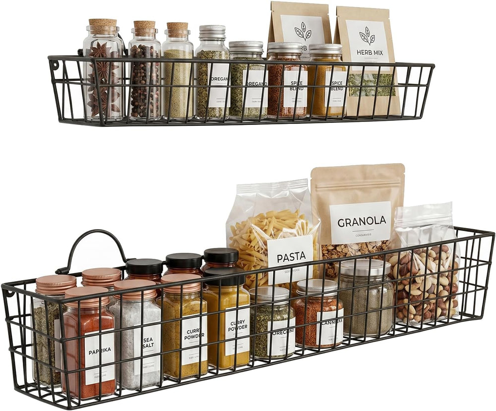 MyGift 2pcs 30-Inch Wire Baskets for Storage and Organization, Rustic Black W...