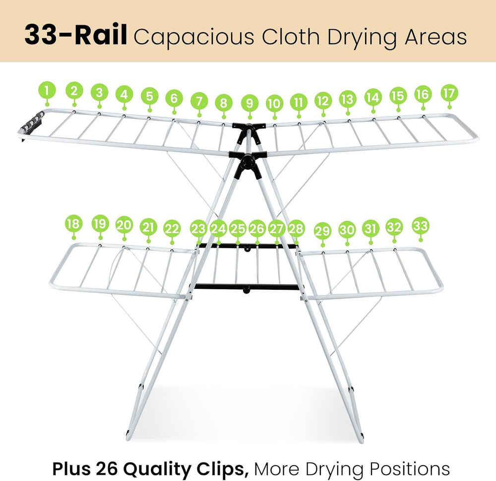 COSTWAY Clothes Drying Rack, Foldable 2 Tier Clothing Laundry Rack