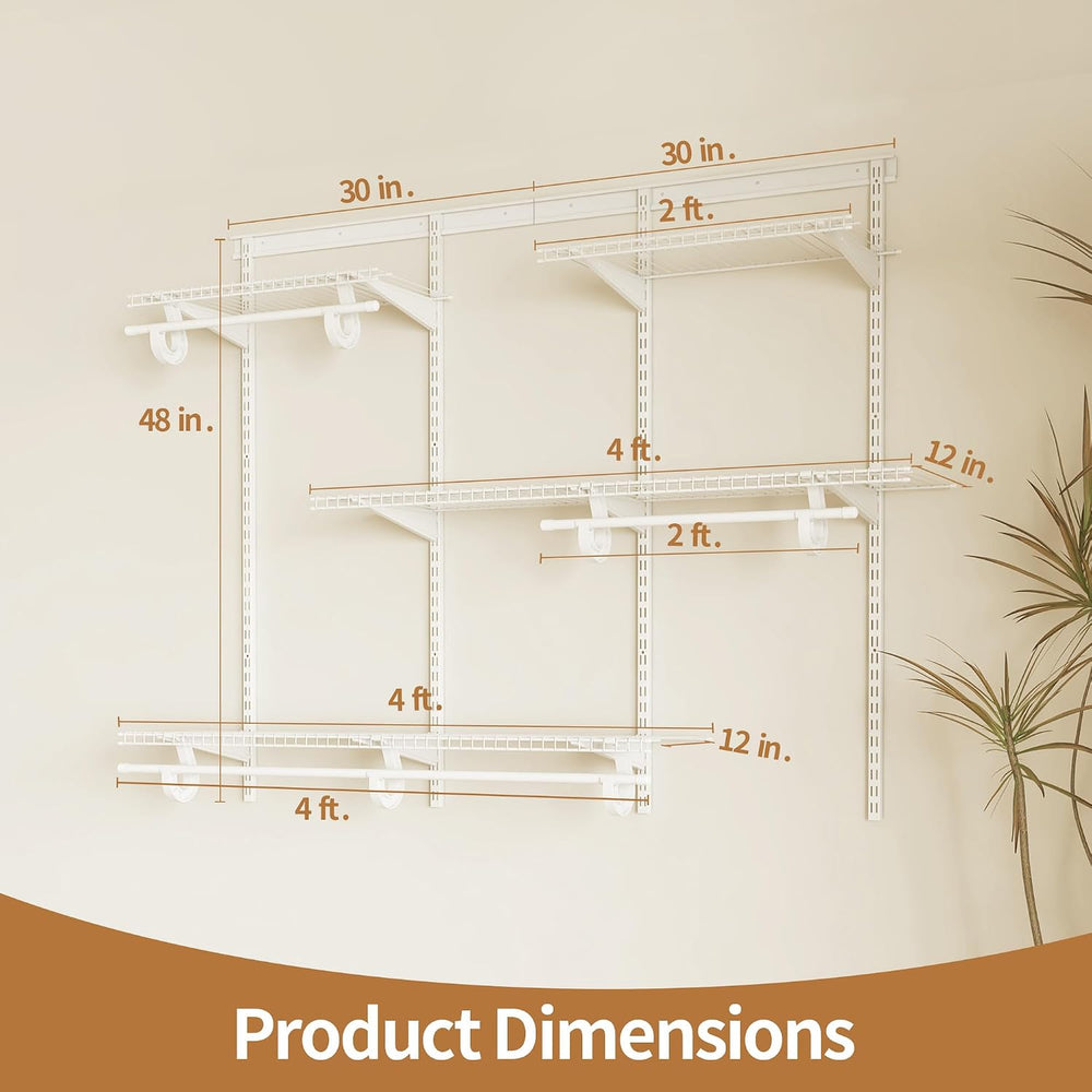4-6 Ft Closet Organizer System, Adjustable Metal Wire White Closet System, Ex...