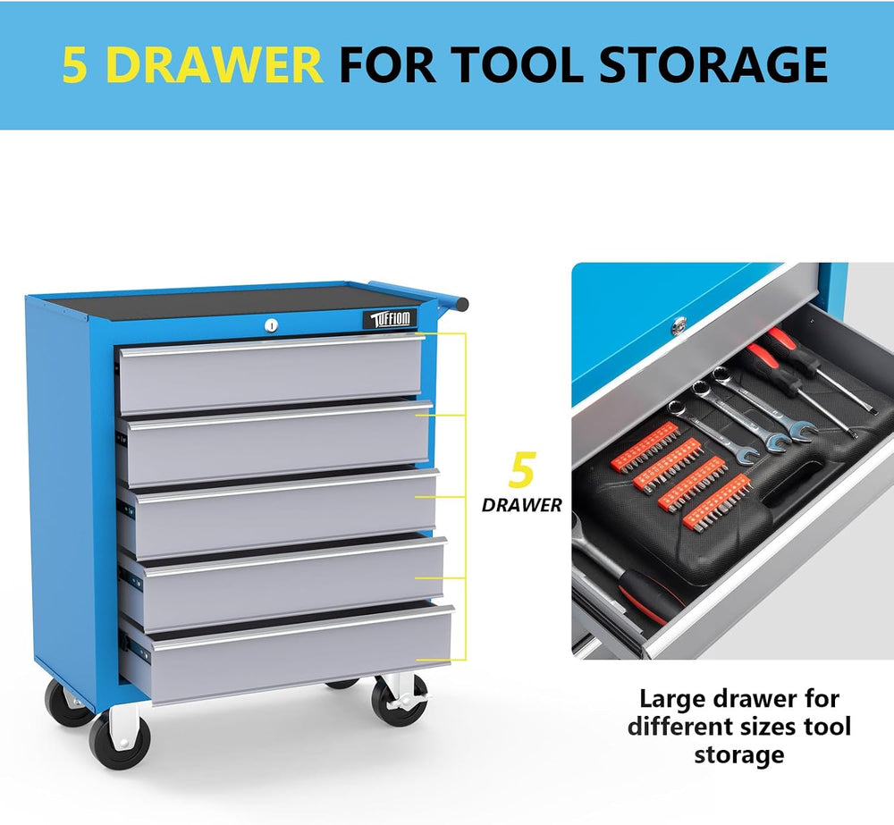 TUFFIOM 5-Drawer Rolling Tool Chest w/Drawers & Lock, Tool Storage Cabine...