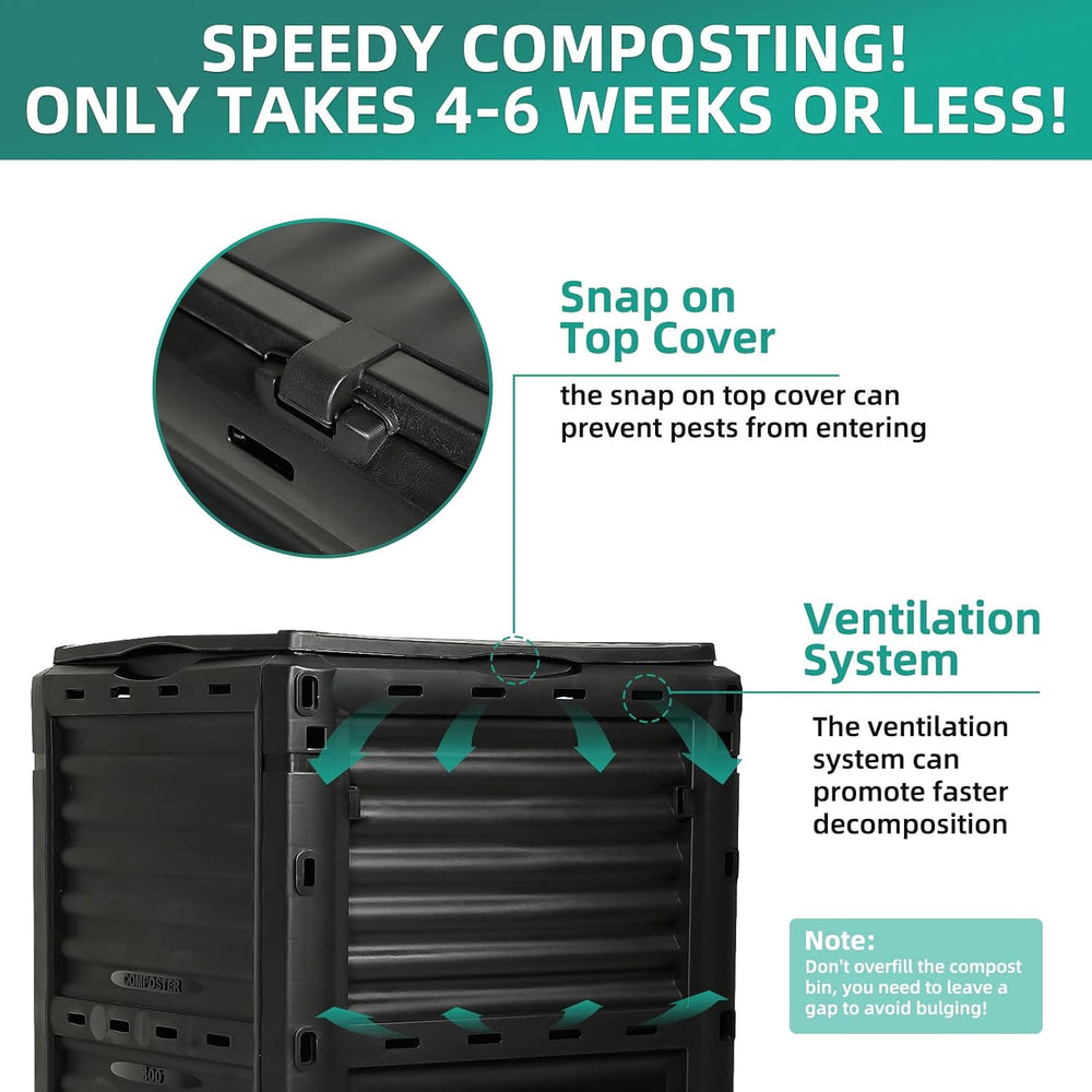 80 Gallon Large Compost Bin Outdoor - 300L High Capacity Composter with Top F...