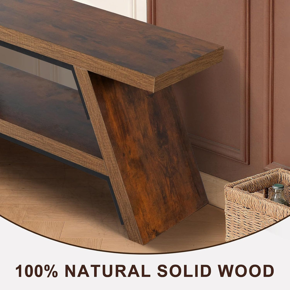 2-Tier Shoe Storage Bench, 47" Solid Wood Entryway Stool Storage