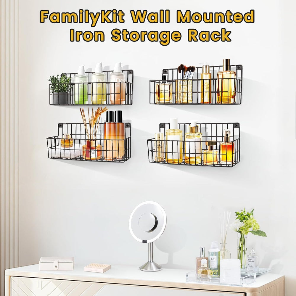 FamilyKit 4 Set Extra Large Hanging Wall Wire Baskets, Black