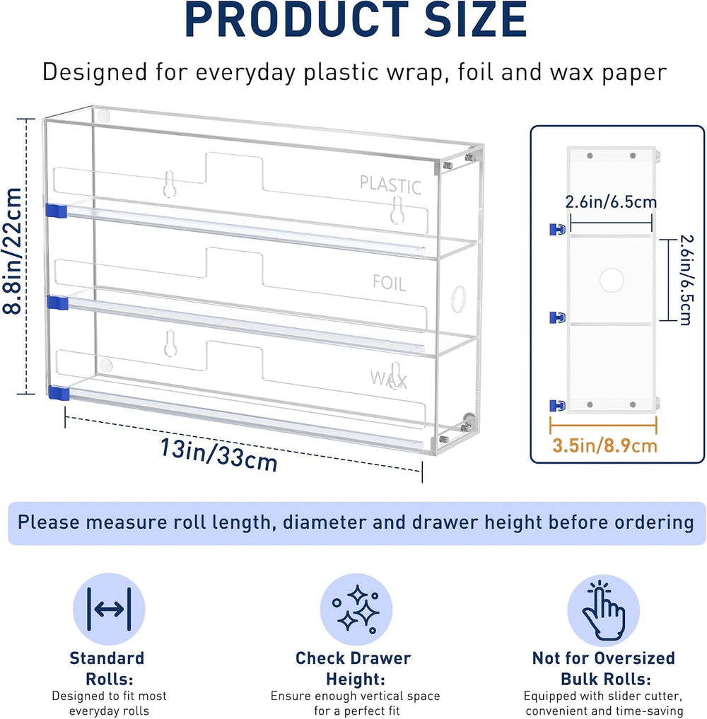 3 In 1 Acrylic Aluminum Foil, Plastic Wrap Organizer with Cutter
