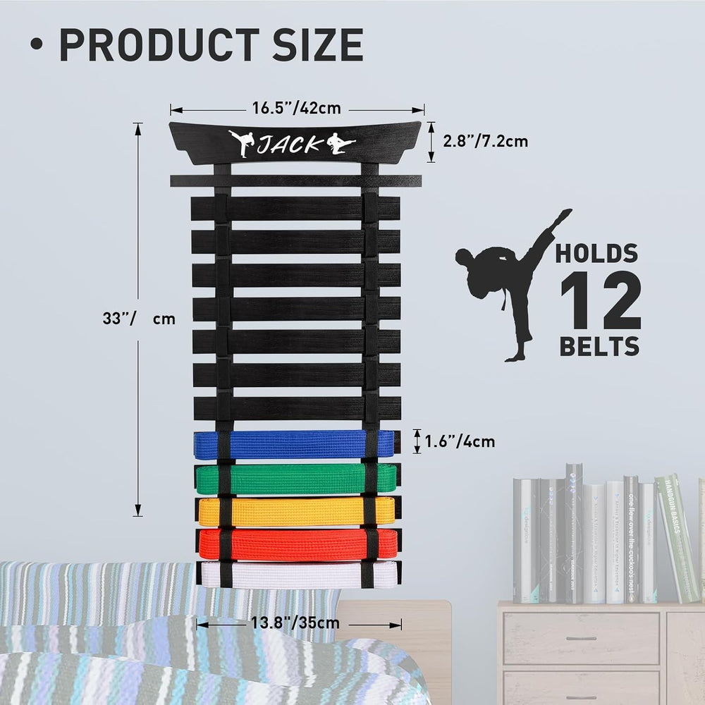 Karate Belt Display Rack with Stickers, Martial Arts Belt Display Holder, Tae...