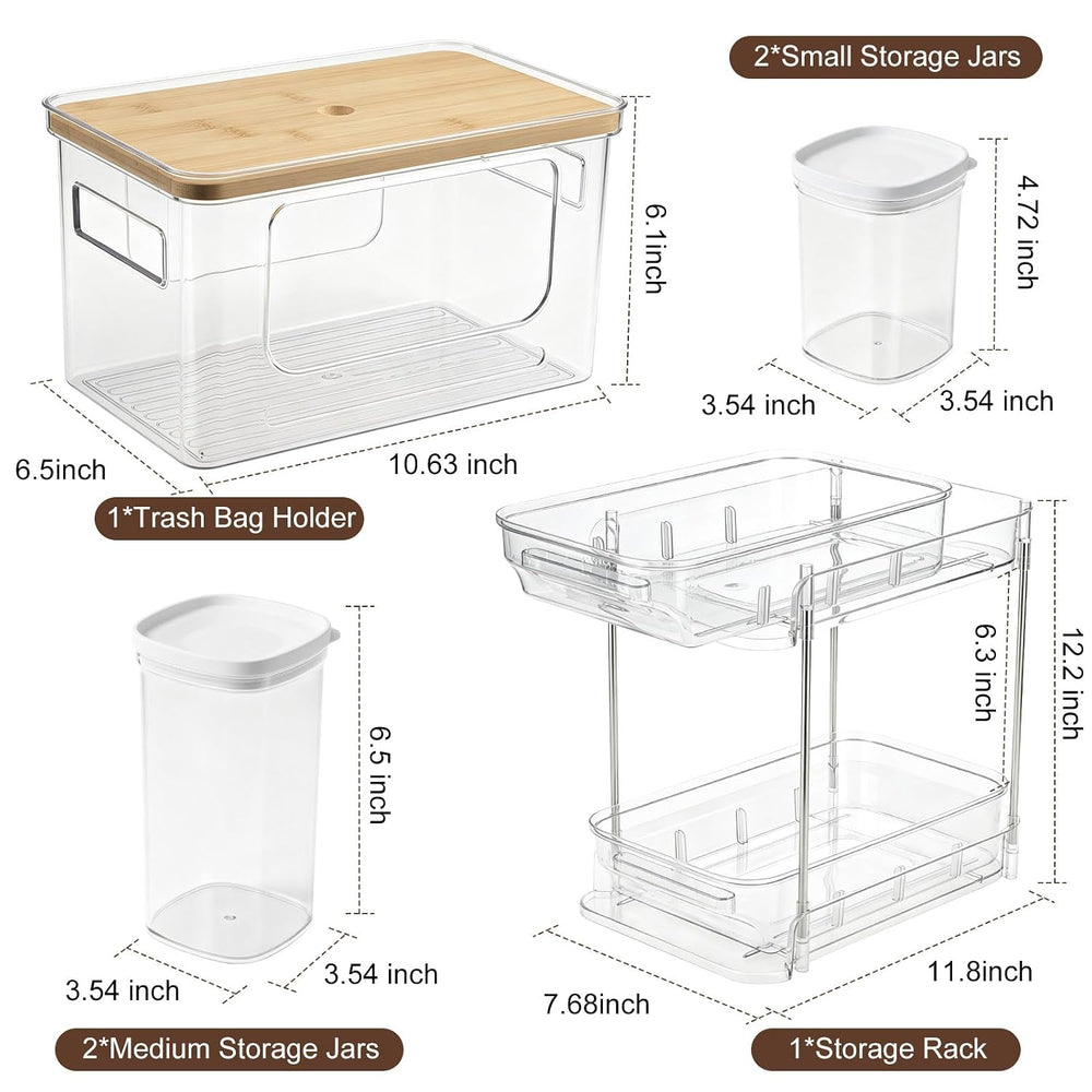 Trash Bag Holder with Bamboo Lid, Stackable Trash bag Dispenser with 2-tier R...