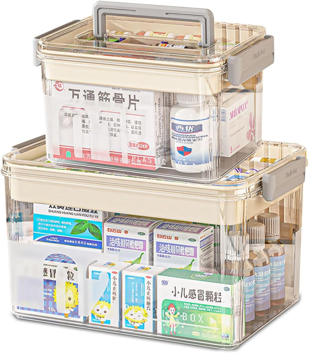 2Pack Medicine Box Set,2-Tier Large Capacity Medicine Storage Box with Handle...
