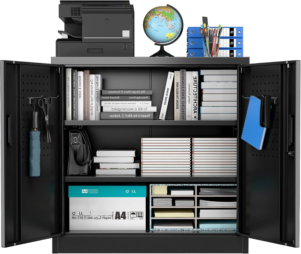 Metal Storage Cabinet with Pegboard 31.5”H×31.5”W×16.5”D, Lockable Rolling St...