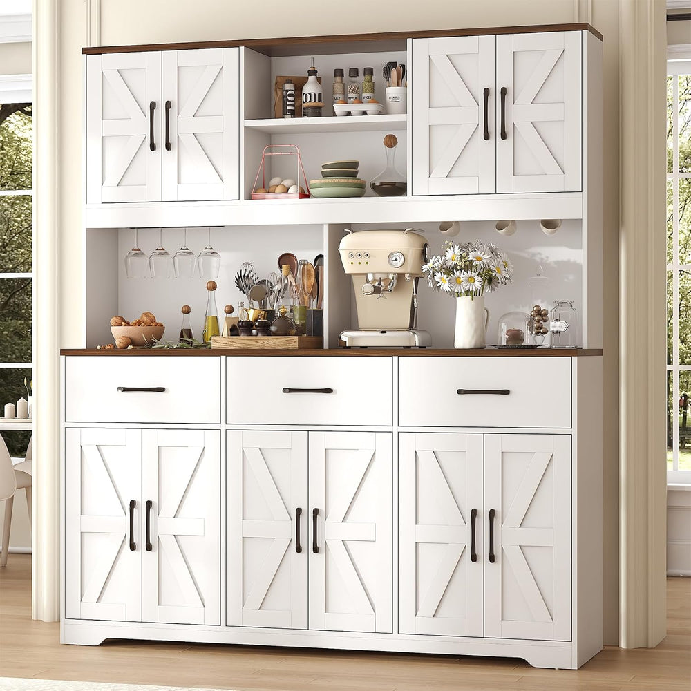 71" Tall Kitchen Pantry Cabinet with Charging Station, 62" W Food P...