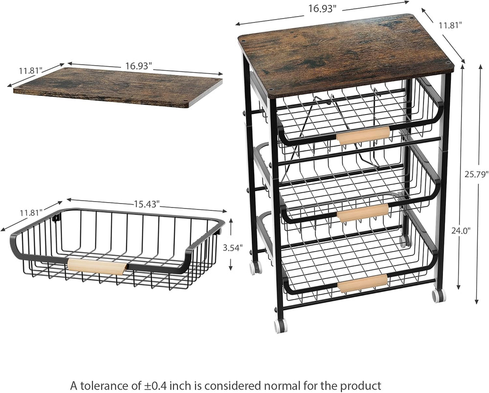 JAQ Fruit Vegetables Carts, 4-Tier Slide Out Metal Storage Baskets Stand Orga...
