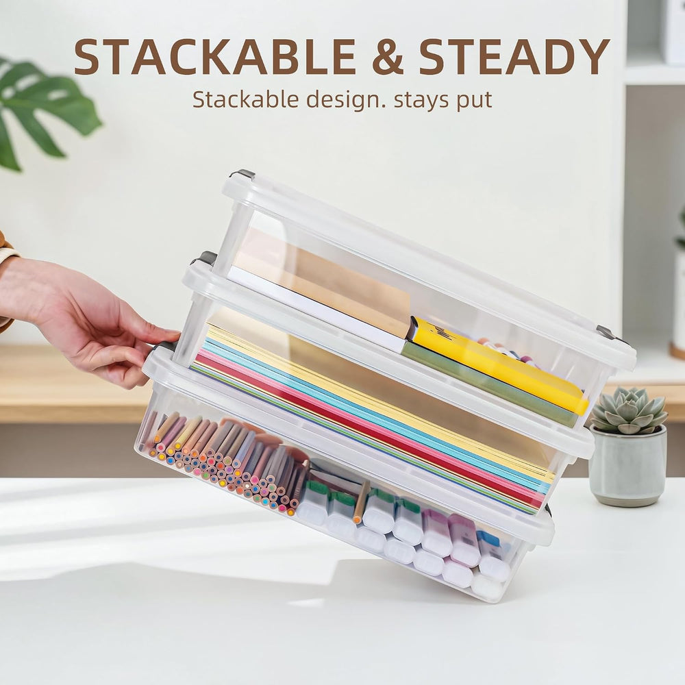 Citylife 3PC Storage Bins with Lids, Stackable Plastic Box, Paper Storage