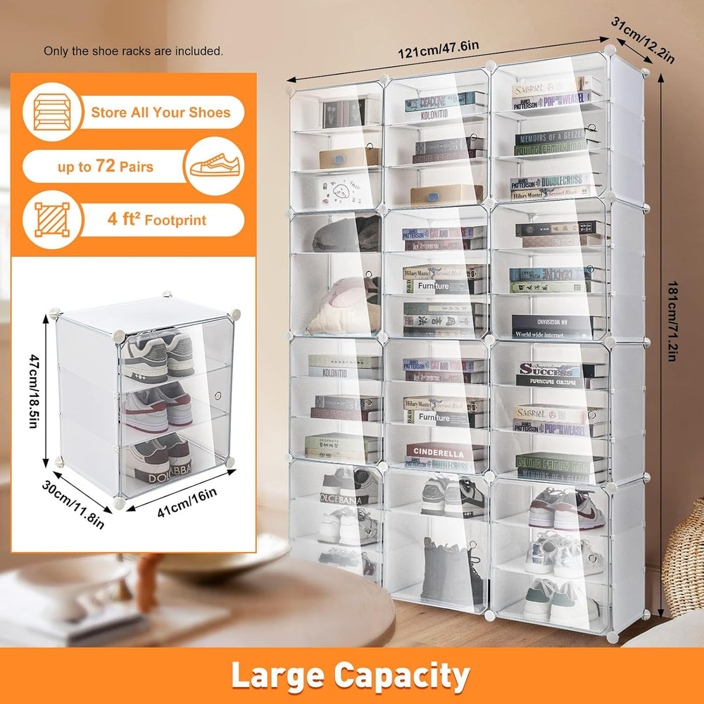 Shoe Organizer, 12 Cube 36 Tiers 72Pairs Plastic Freestanding Shoe Organizer,...