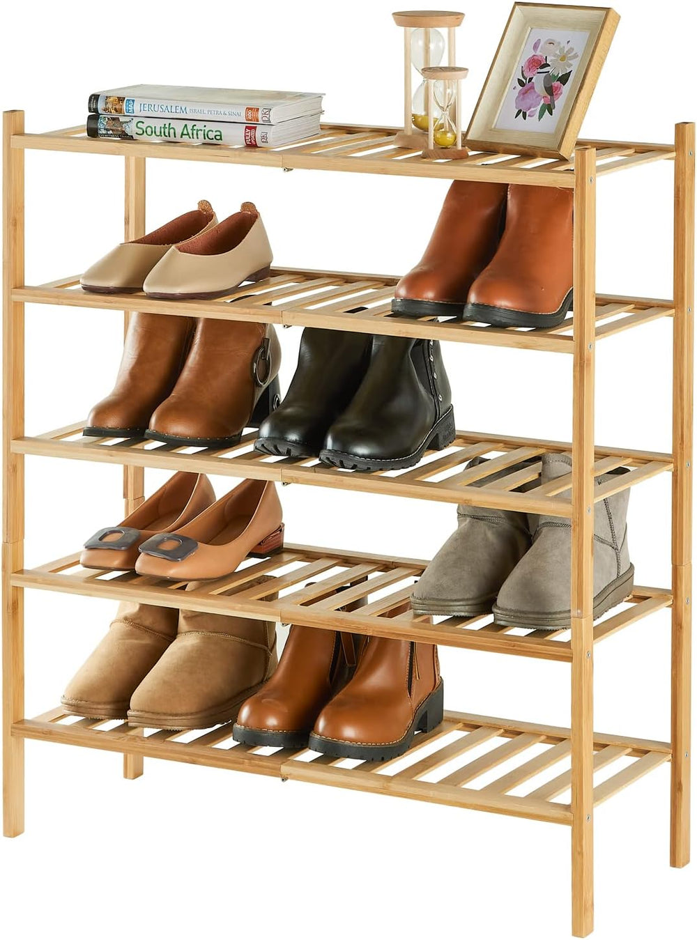 5-Tier Bamboo Shoe Rack for Entryway, Stackable | Heavy Duty | Multi-Function...