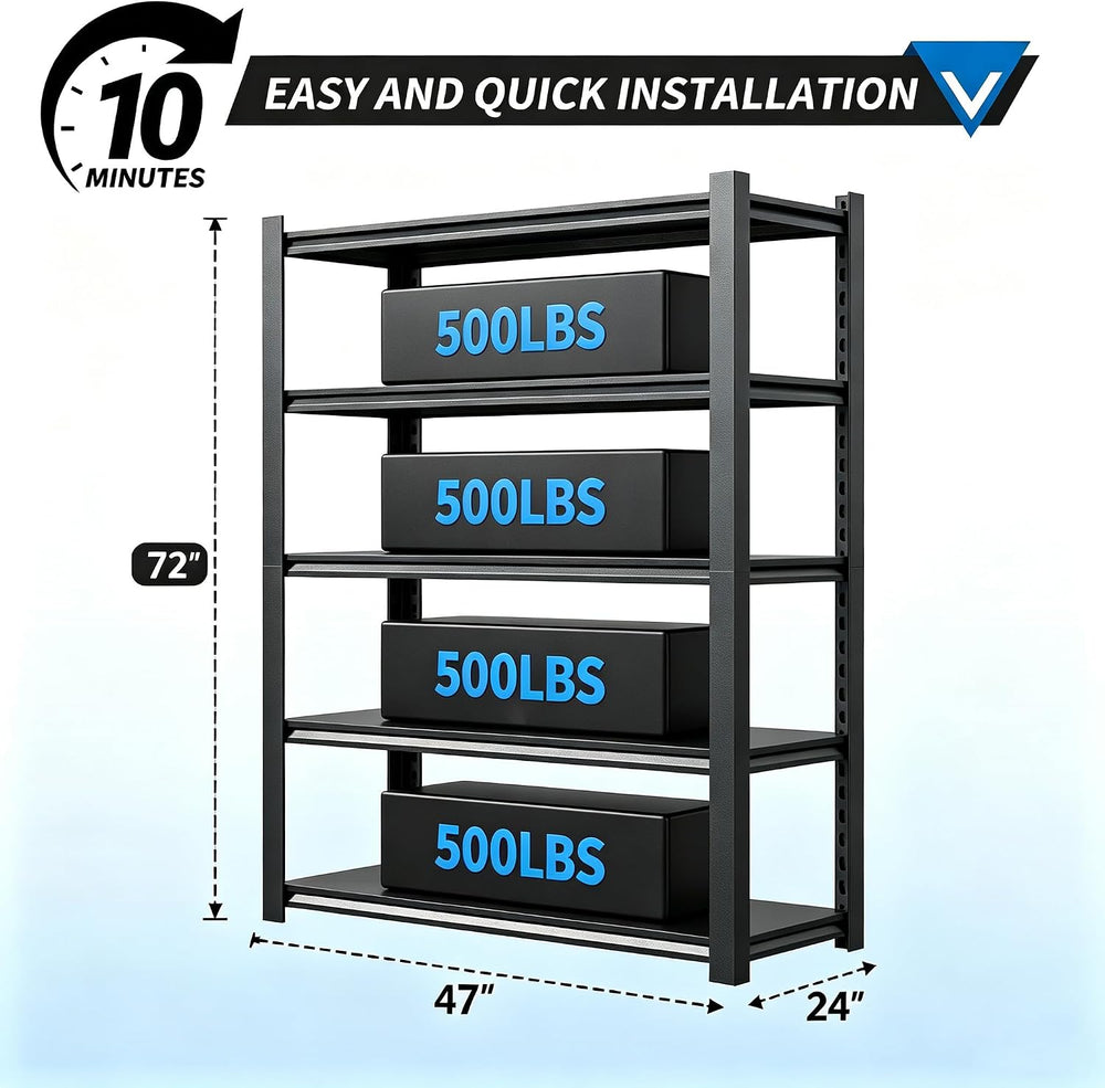 47.2" W 2500LBS Heavy Duty Garage Metal Storage Shelving Unit