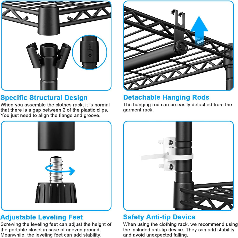 Ulif E10 Clothes Rack(With Stretchable Hanger Rod)Freestanding Clothing Racks...