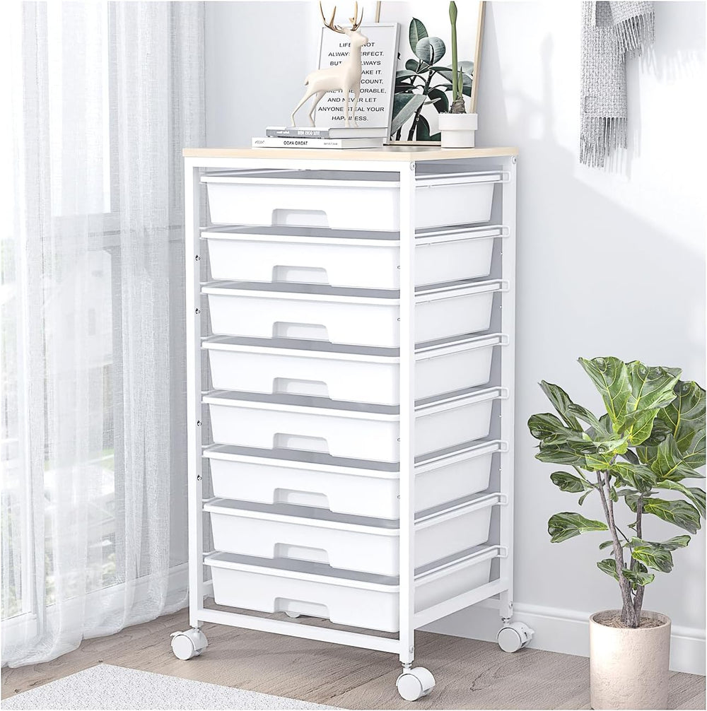 SYKIARIOL Rolling Storage Cart with Drawers, 8 Drawers Utility Cart,White