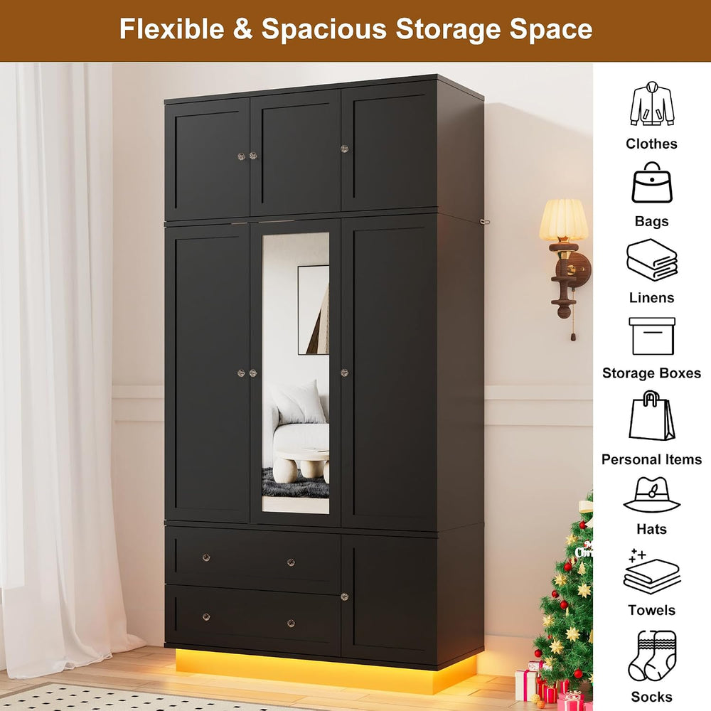 92.2" Tall Armoire Wardrobe Closet with Mirror & Motion Sensor Light...
