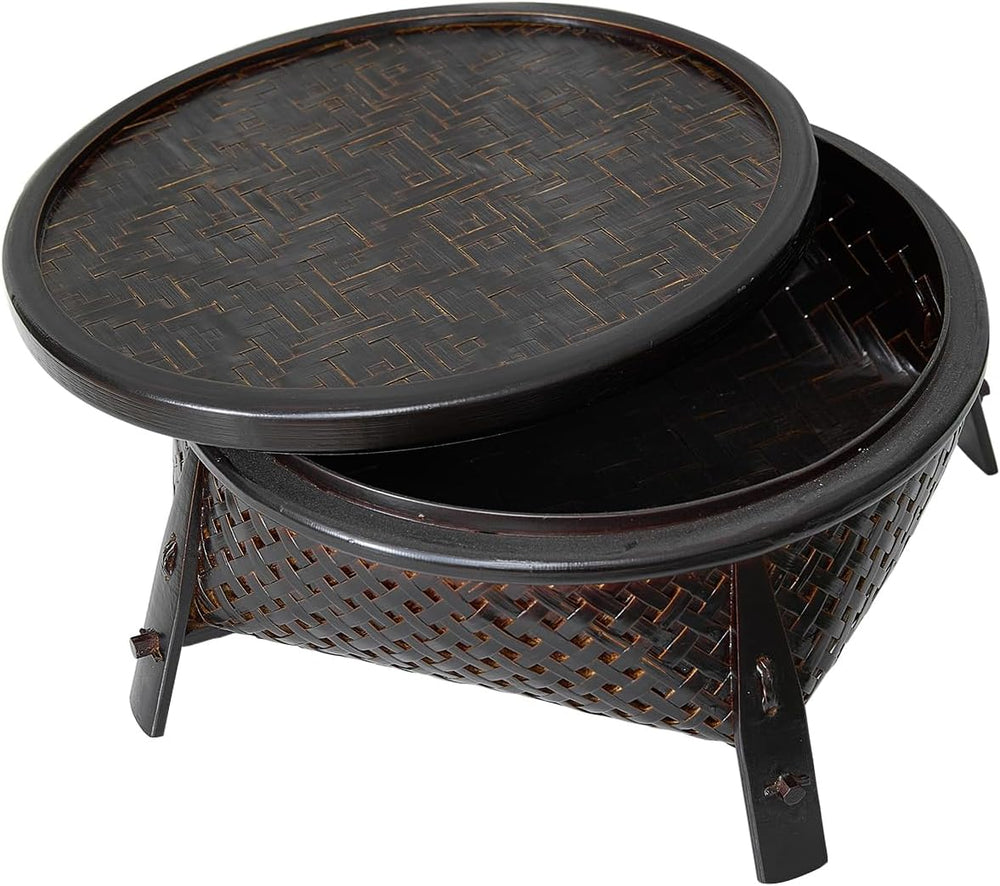 Handcrafted Natural Bamboo Woven Storage Basket with Lid, Vintage Round Dry T...