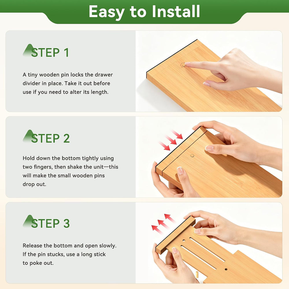 FJO 6 Pack Bamboo Drawer Dividers 4.65" High Adjustable from 17''...