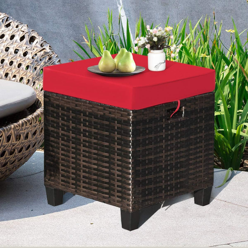 Tangkula 2 Pieces Outdoor Patio Ottoman, All Weather Rattan Wicker Ottoman Se...