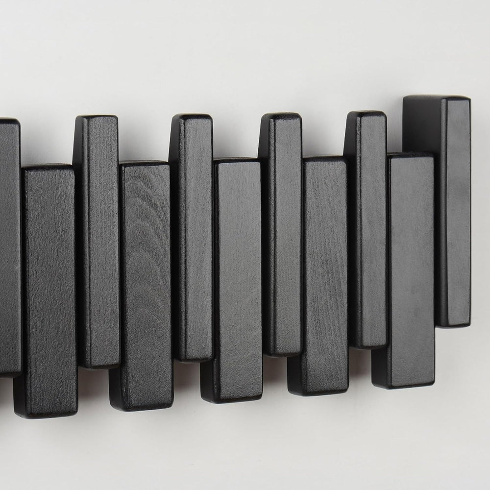 Beech Piano Key Coat Rack with 8 Flip Hooks, Black