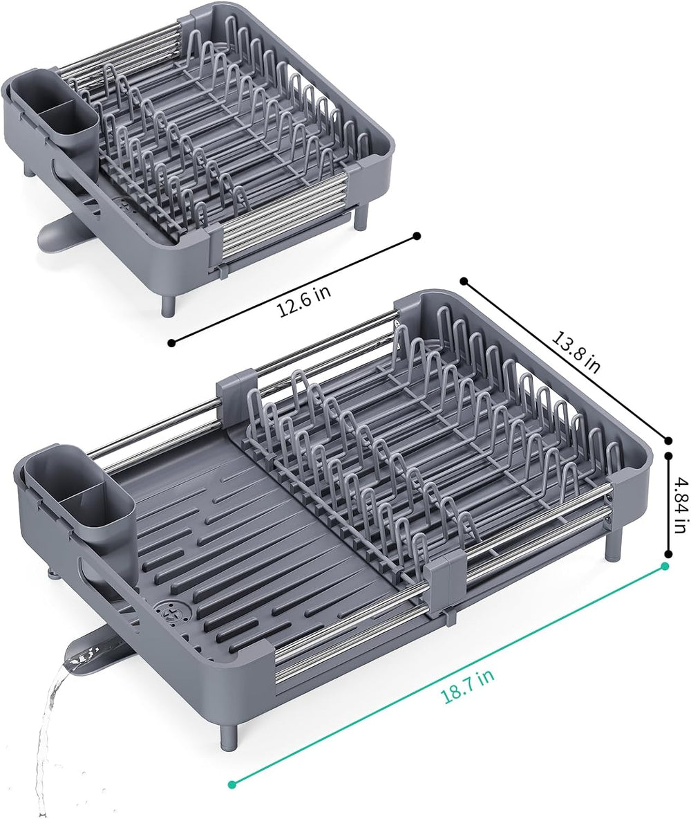 TOOLF Expandable Dish Drying Rack for Kitchen Counter, Standard, Grey