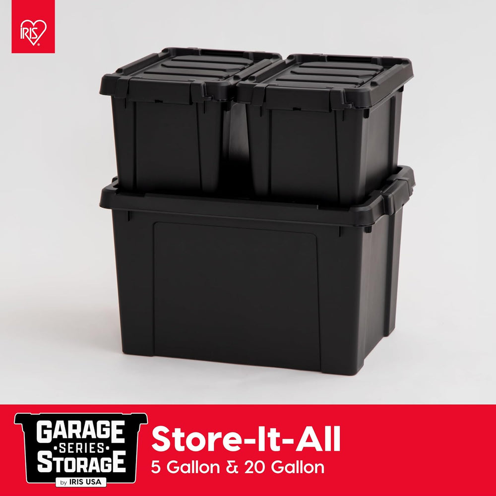 IRIS USA 6-Pack 5 Gal Heavy Duty Lockable Storage Totes with lids, Black