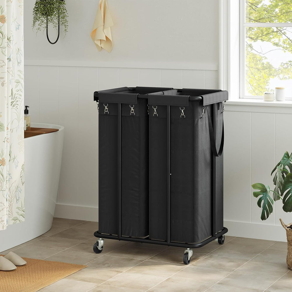 WOWLIVE Double Laundry Hamper with Wheels, 170L Rolling Laundry Basket