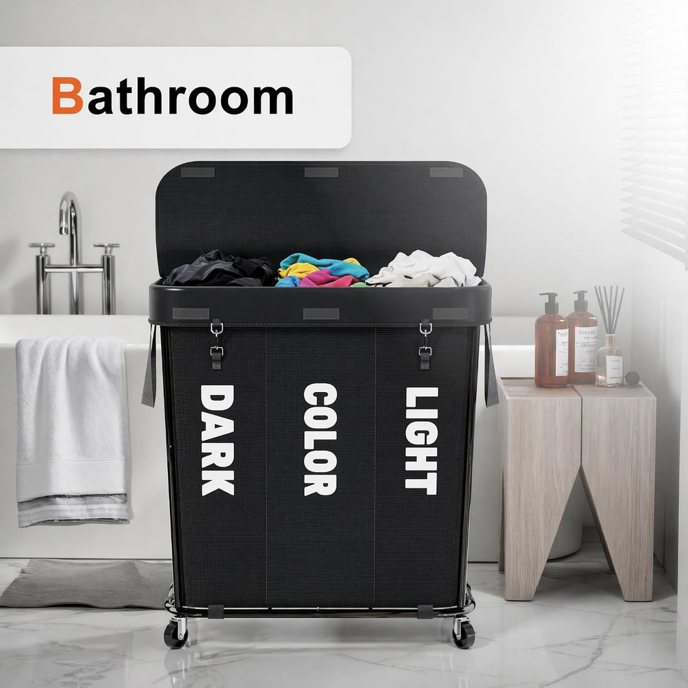 Laundry Sorter with Wheels 240L Rolling Laundry Cart,3 Compartment Designed R...