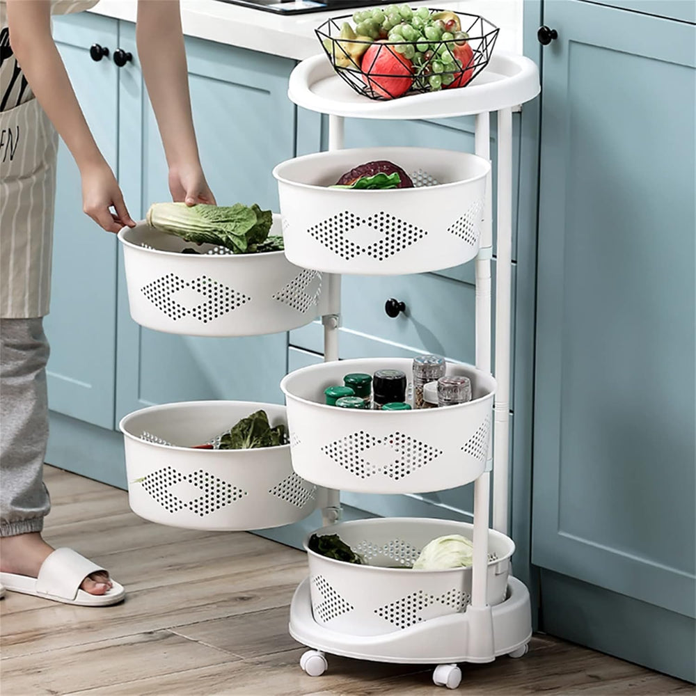 Rotating Storage Rack, 5-Tier Rotating Fruit Basket Racks For Kitchen, Movabl...