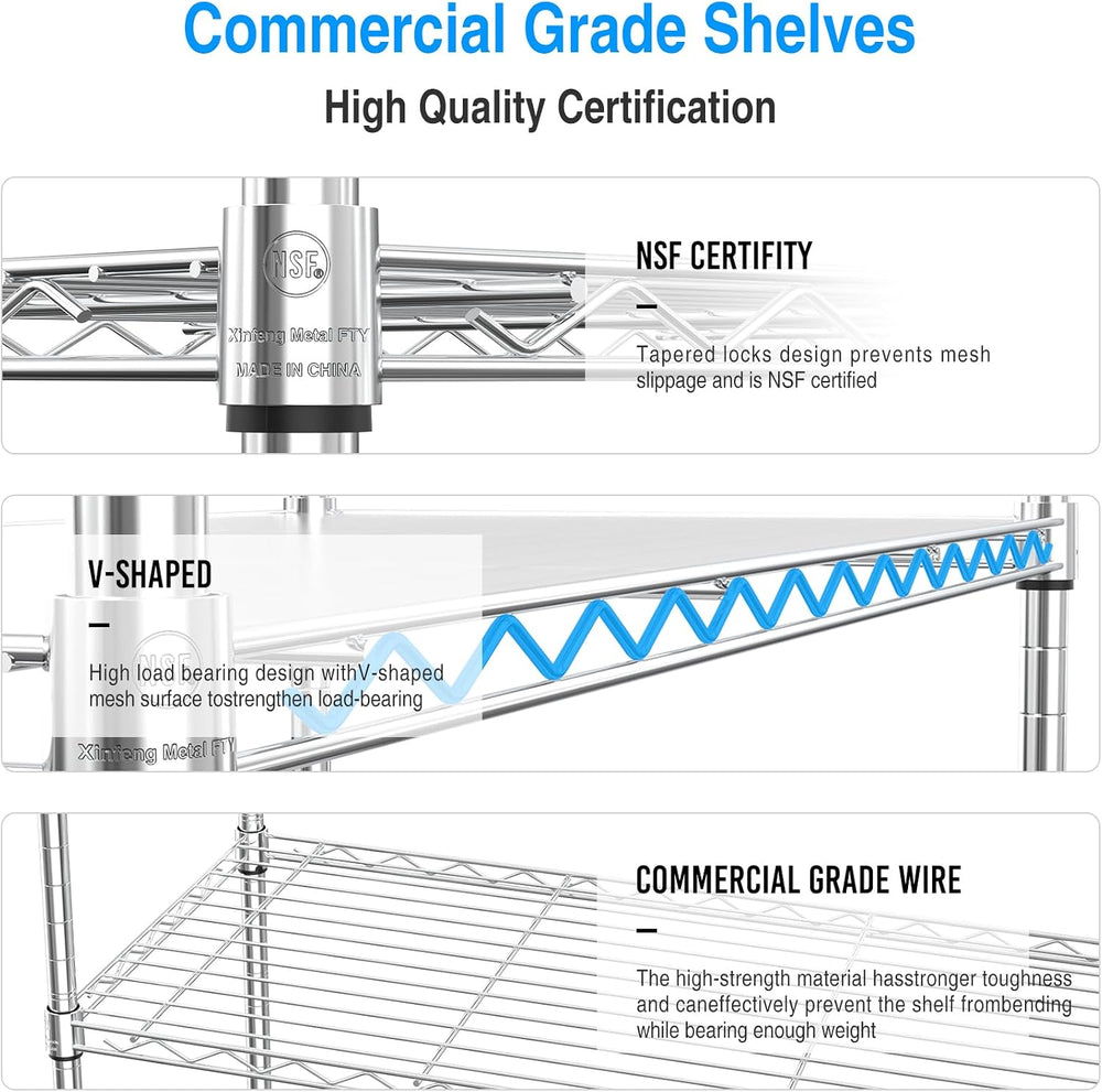 pouseayar 5 Tier NSF Metal Shelf Wire Shelving Unit, 750lbs Capacity Heavy Du...