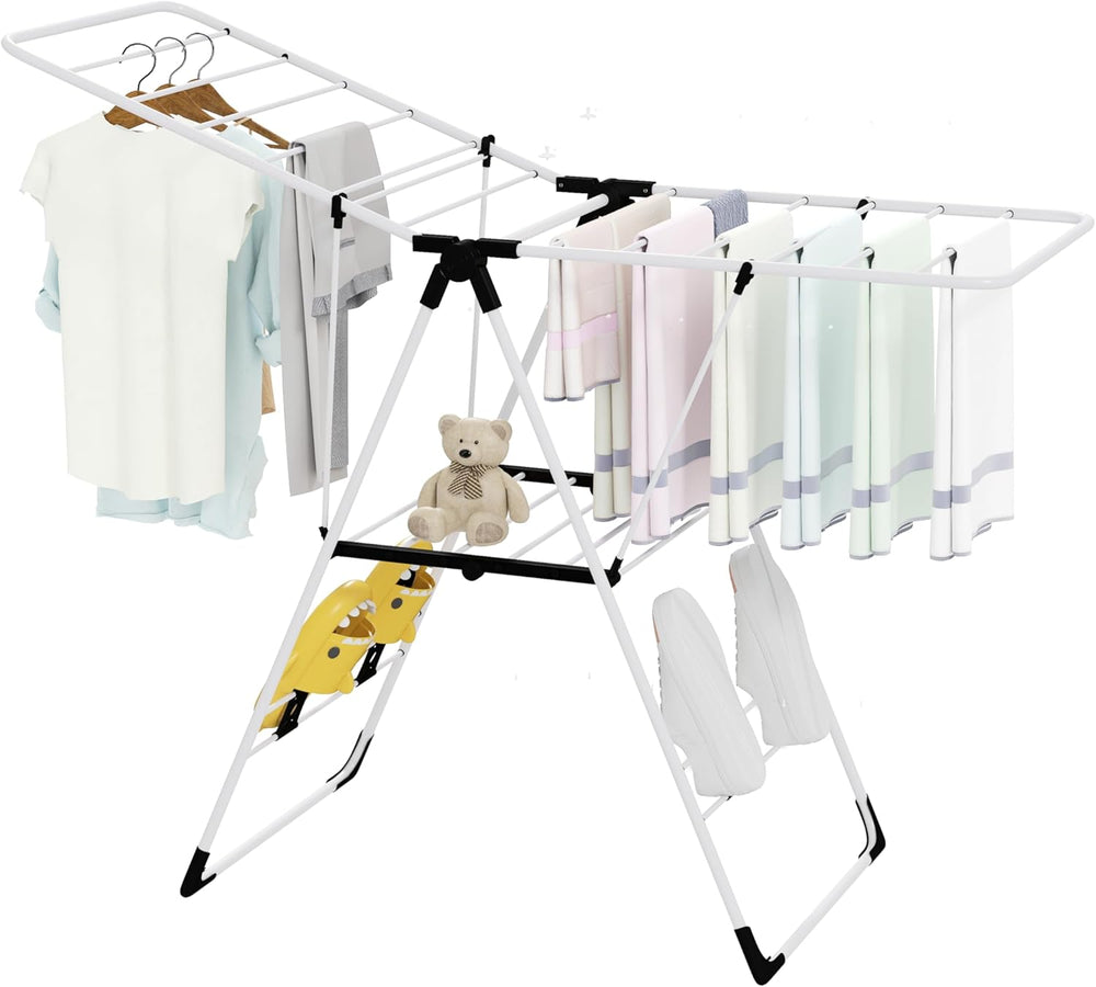 Tangkula Clothes Drying Rack, Collapsible Laundry Rack with Hanging Rods, Sho...