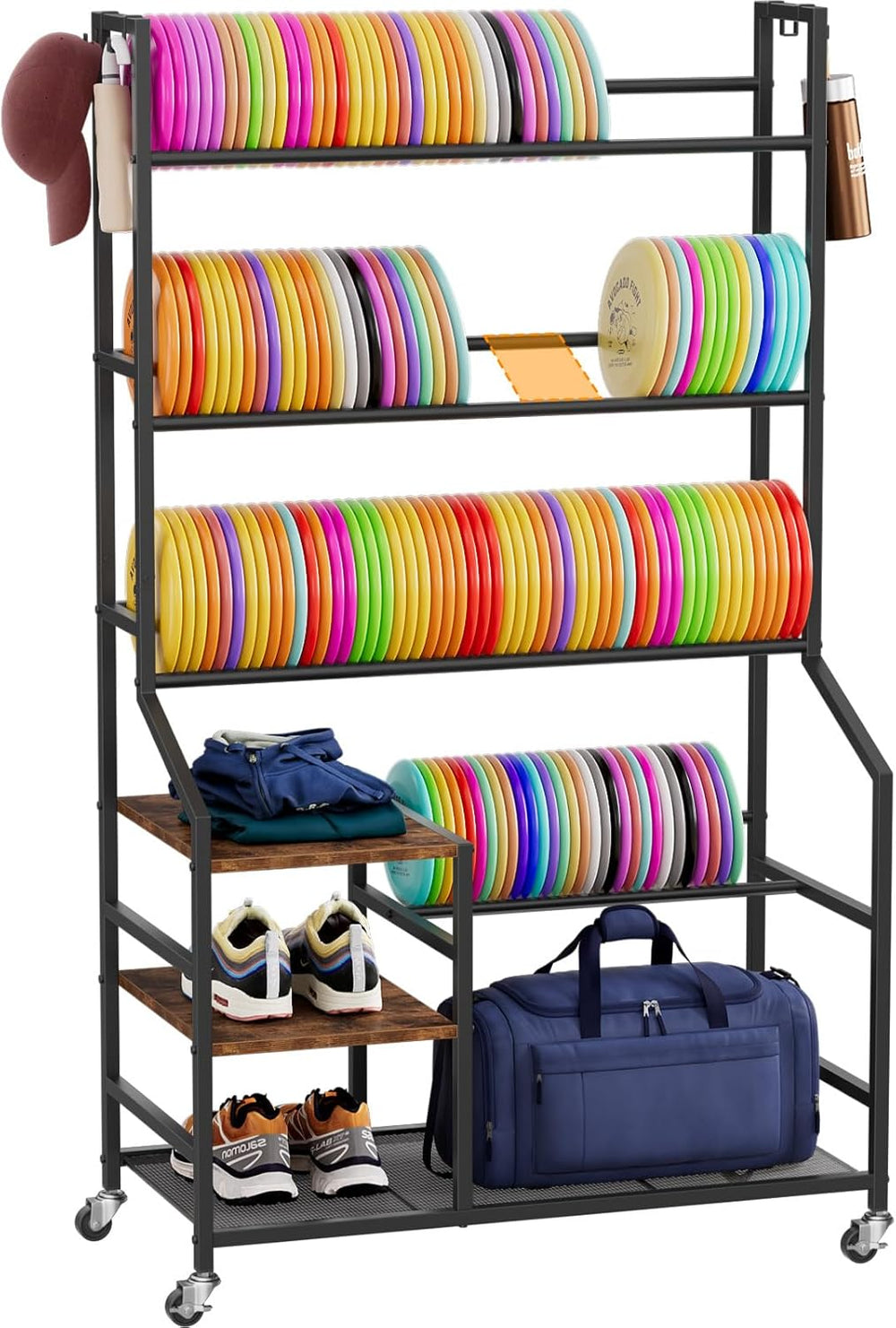 Portin Disc Golf Storage Rack with Wheels, 5 Tier Disc Station Organizer