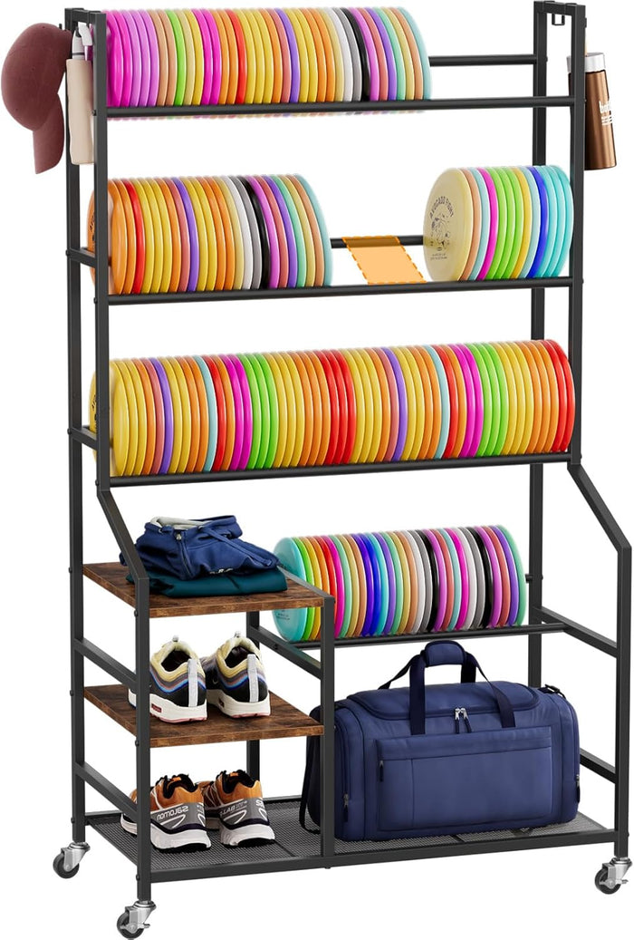Portin Disc Golf Storage Rack with Wheels, 5 Tier Disc Station Organizer