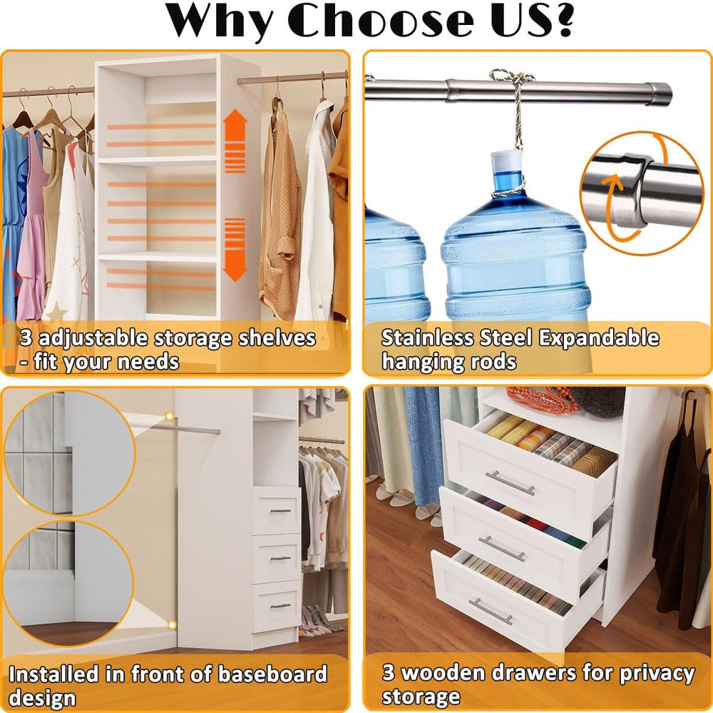 Closet System with Drawers, 5FT-9FT Custom Closet Organizer System 114.9"...