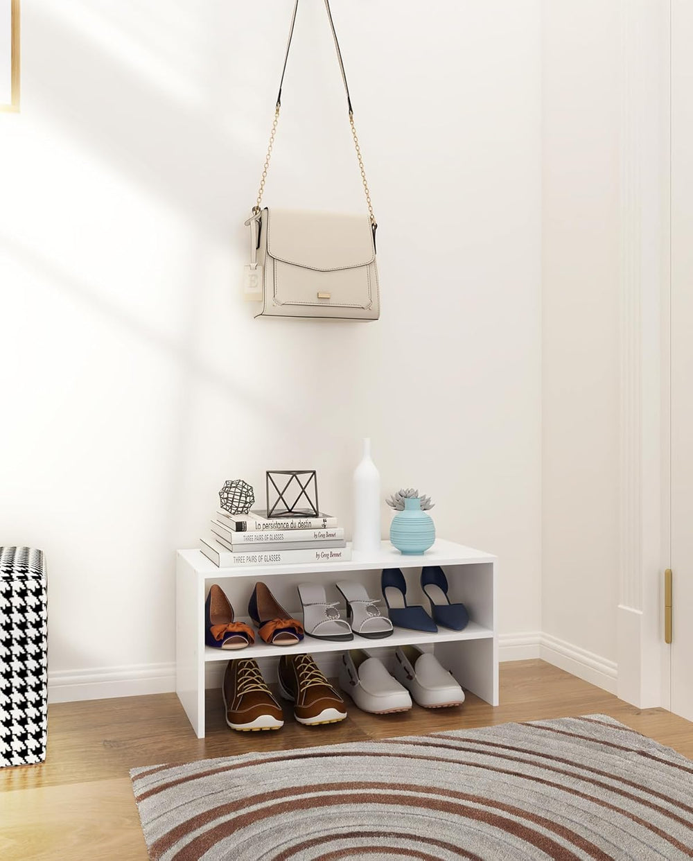 2-Tier Stackable Shoe Rack, Holds 6–9 Pairs, 24.6 Inches, White