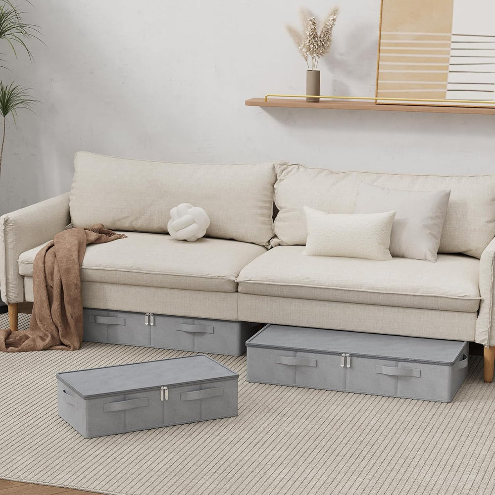 Underbed Fabric Storage Box with Lids,23.6x11.8x5.9in,Grey,3 Pack