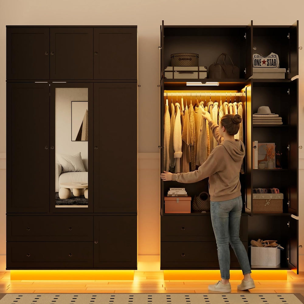 92.2" Tall Armoire Wardrobe Closet with Mirror & Motion Sensor Light...