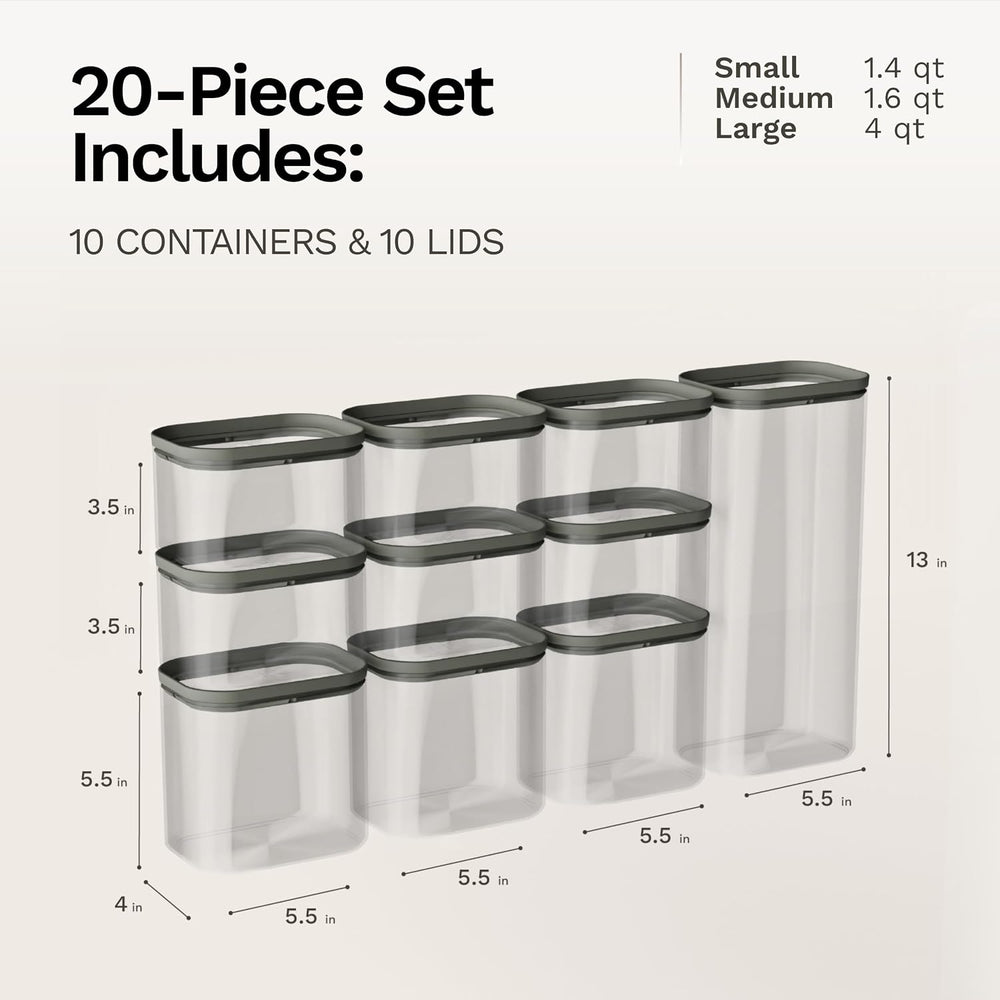 Naked Kitchen 20-Piece Food Storage Containers with Lids – Stackable BPA-Free...