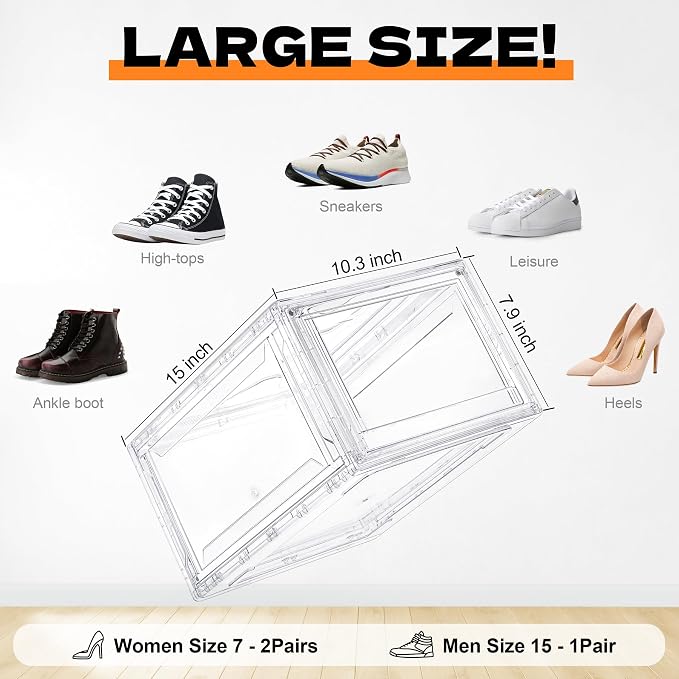 12 Pack Acrylic Shoe Boxes, Ultra Clear Shoe Boxes Stackable, Shoe Storage Box