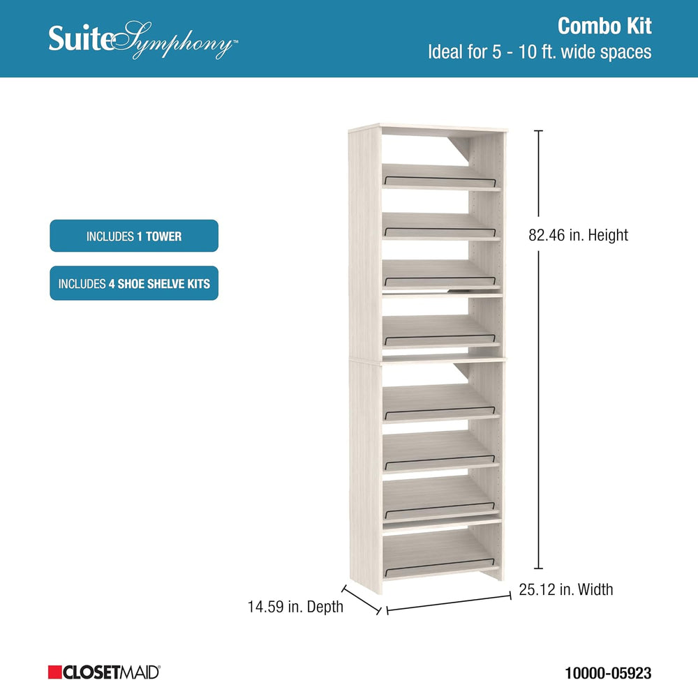 ClosetMaid SuiteSymphony 25-Inch Shoe Shelf Tower, (2) 4-Shoe Shelf Packs (Cr...
