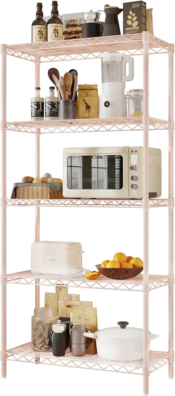 5 Tier Storage Racks Shelving, Heavy Steel Pantry Shelves, Adjustable Wire Sh...
