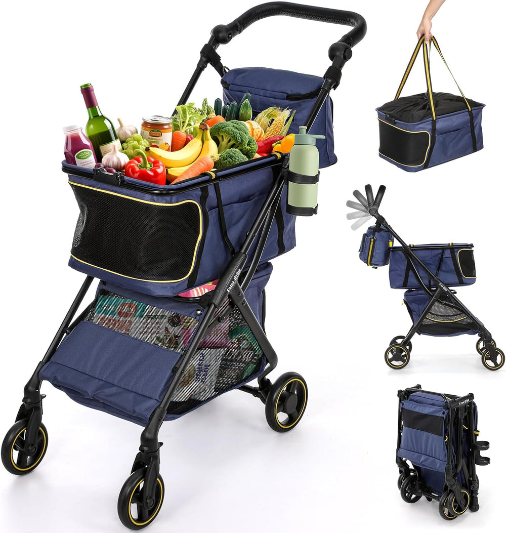 Dyna-Living Folding Shopping Cart for Groceries 70LBS Personal Grocery Cart