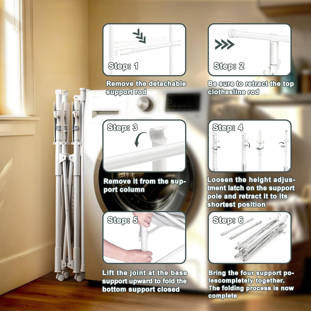 Portable Foldable Clothes Drying Rack - Adjustable Double Extendable Rods (33...