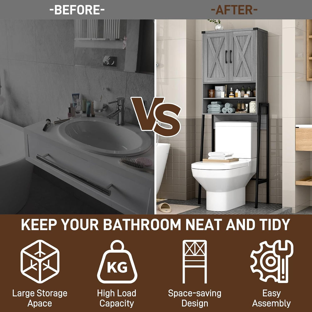 Vabches Metal Frame Over The Toilet Storage Cabinet, Wash Grey