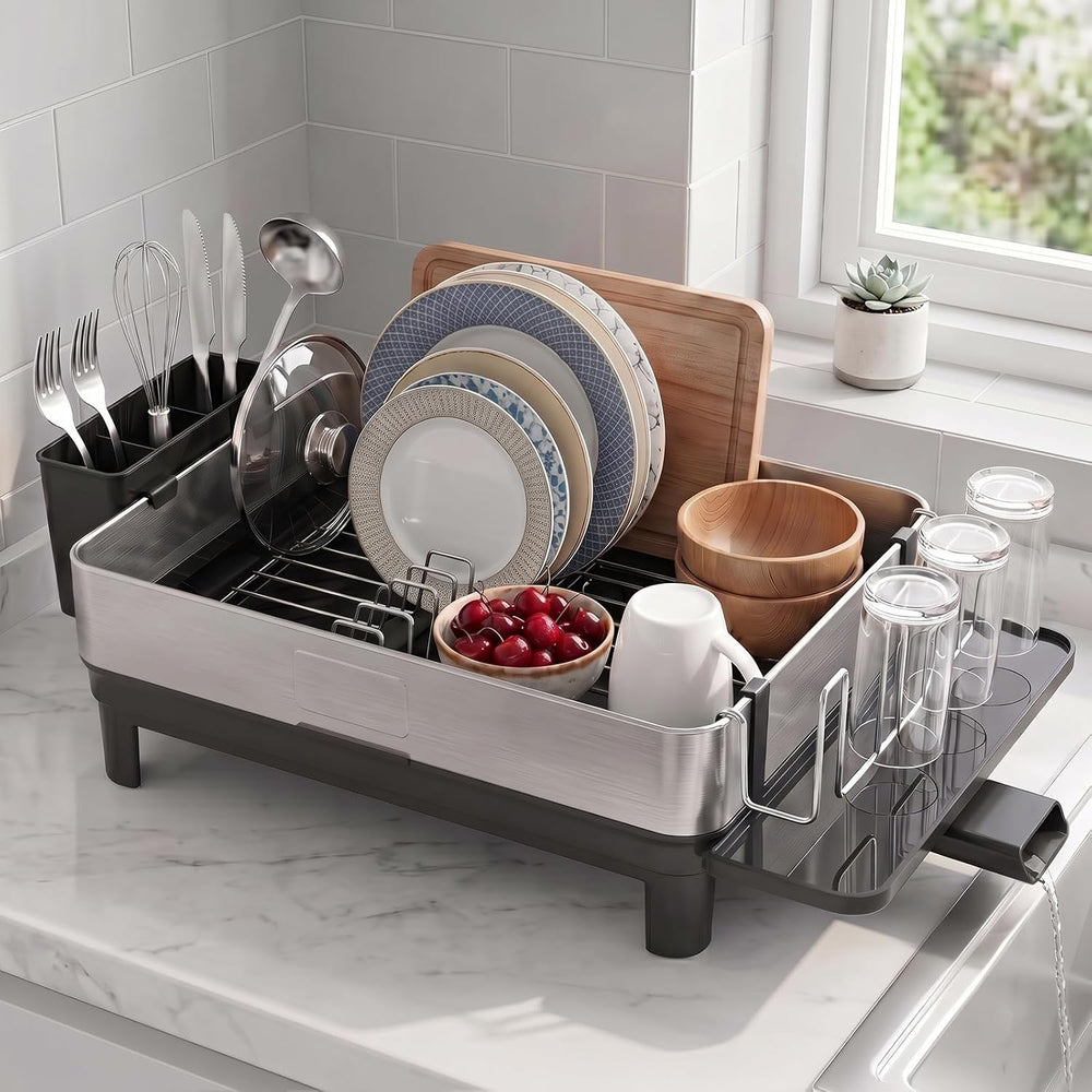 Dish Drying Rack, 17-Inch Dish Drainer for Countertop, Stainless Steel